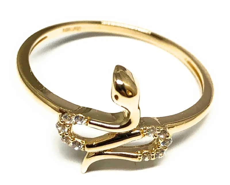 custom birthstone ring for men -10k Solid Gold Yellow Snake CZ Ring (FC 93)