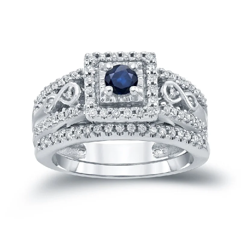 wedding ring set for women -14k Gold 1/4ct Sapphire and 2/5ct TDW Diamond Engagement Ring Set by Auriya