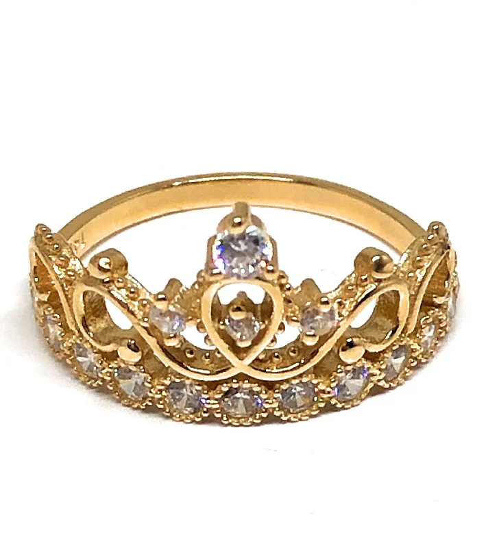 bridal set ring for women -14k Solid Gold Crown Cubic Zirconia Ring