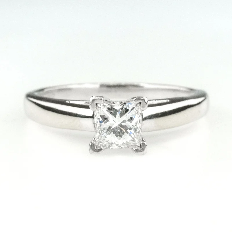 platinum engagement ring for women -14K White Gold & Platinum 0.64ct Princess Leo Diamond Solitaire Engagement Ring