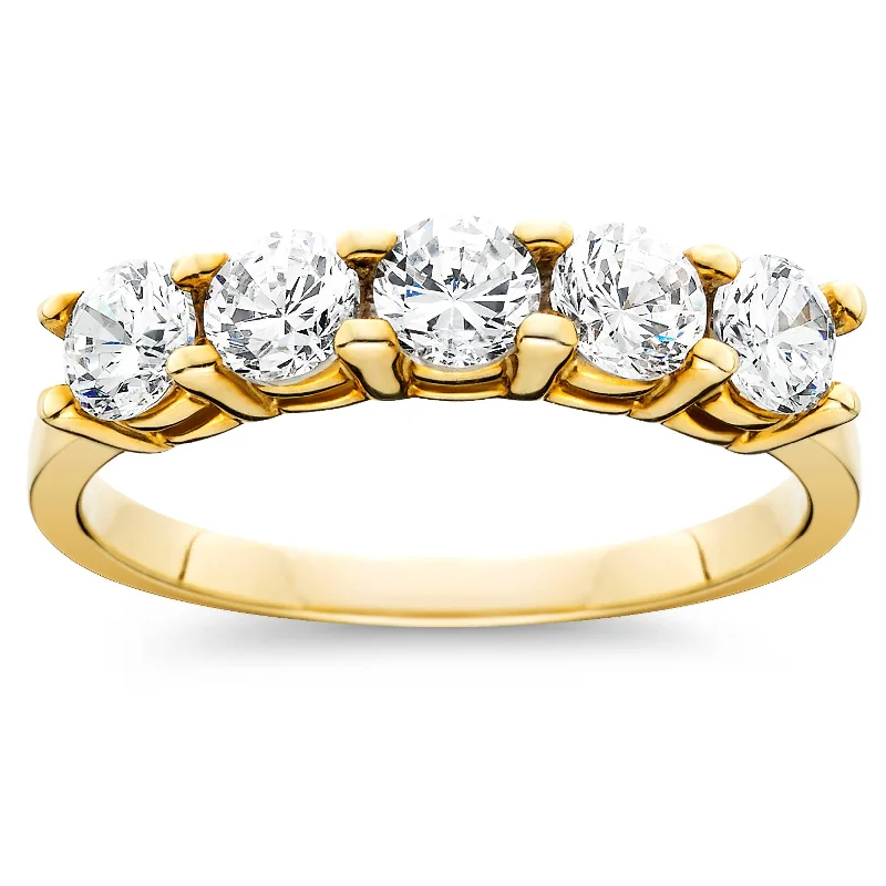 vintage wedding ring for women -1ct Five Stone Diamond Ring 14K Yellow Gold