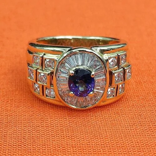 diamond anniversary ring for women -2.10 Carats t.w. Diamond and Sapphire Anniversary Ring 18K Gold 10.9 Grams