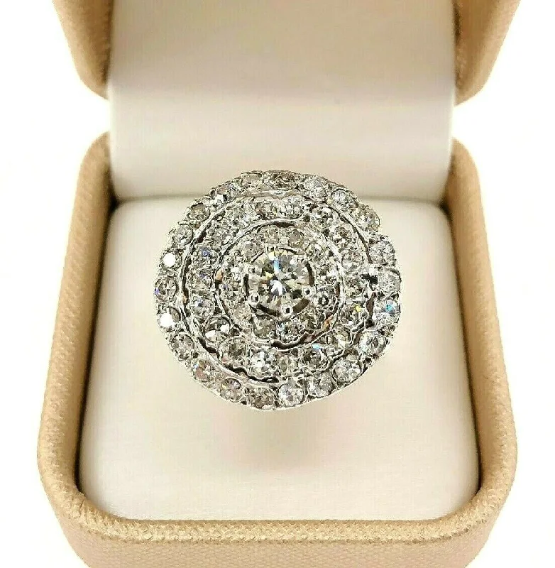 solitaire diamond ring for engagements -2.60 Carats Round Diamond Large Halo Celebration/Cocktail Ring 14K Rose/White