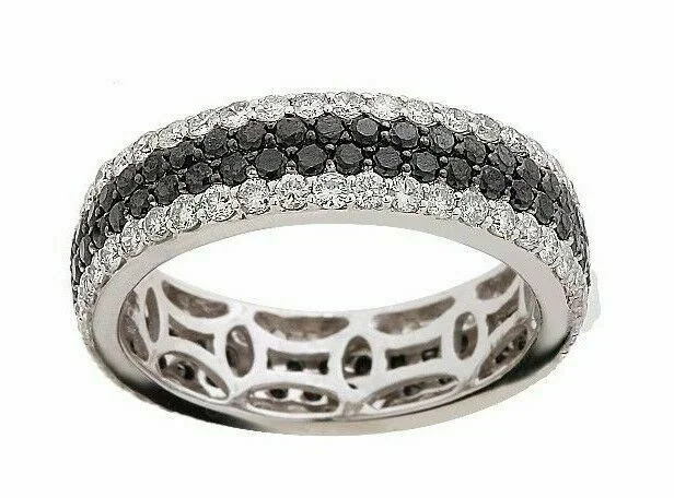 heart-shaped diamond ring for her -2.61Ct 4 Row Black & White Diamond Eternity Anniversary/Wedding Band Size 7.25