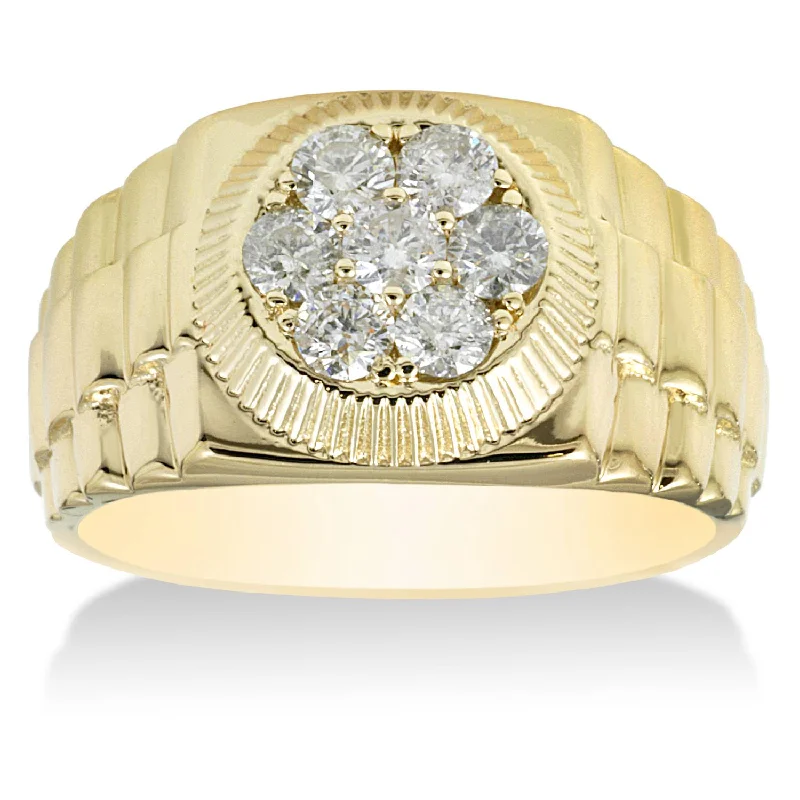 statement ring for women -3/4ct Diamond Mens Ring 14K Yellow Gold