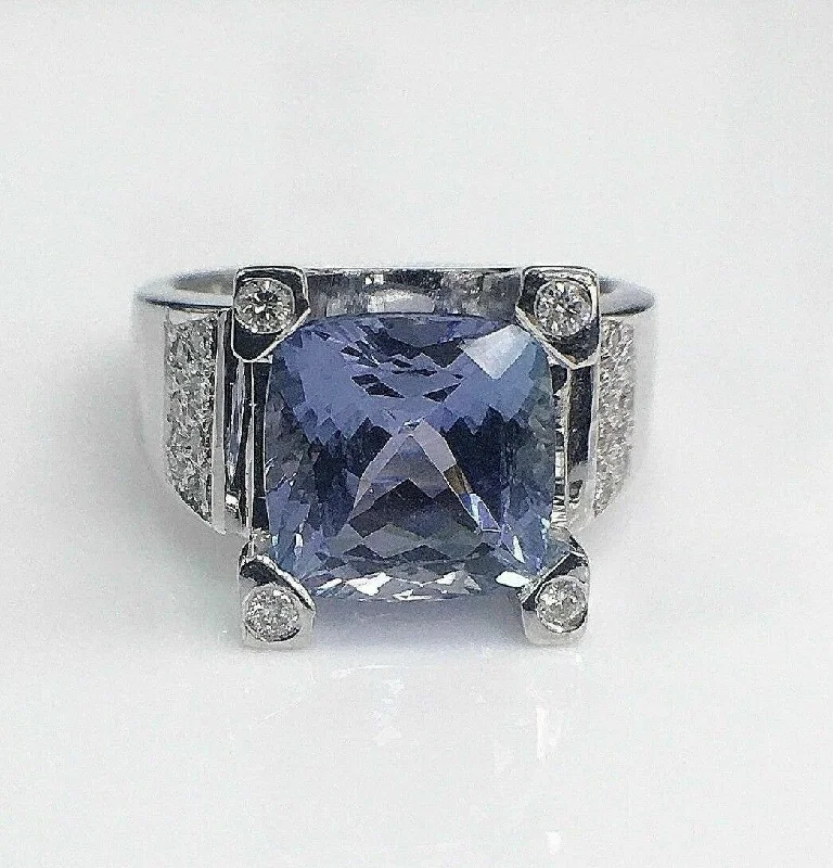 custom birthstone engagement ring for her -4.58 Carats t,w. Diamond and Tanzanite Cocktail Ring 18K Gold Tanzanite is 4.50