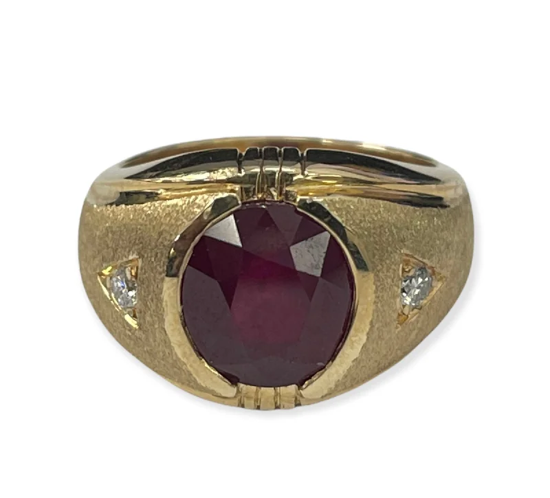 gold band ring for men -4.65 Carats Ruby Oval Gem Diamond Ring Yellow Gold 14kt Unisex