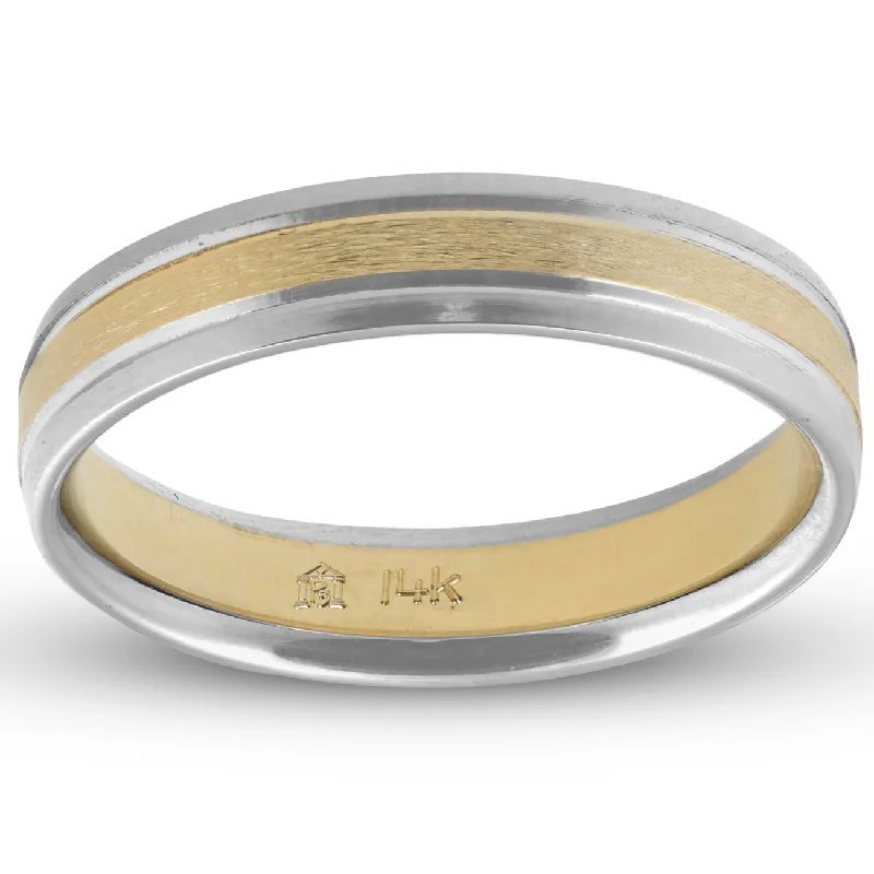 unique promise ring for her -4MM 14k White & Yellow gold Two Tone Satin Womens Wedding Band