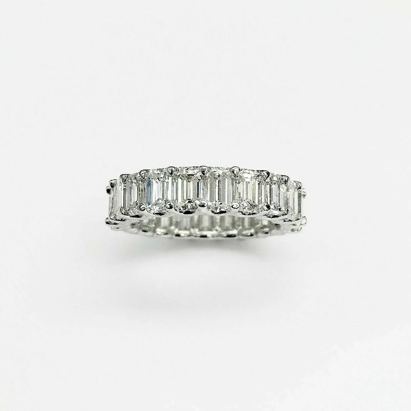 vintage wedding ring for women -5.61 Carats Emerald Cut Diamond Eternity Band Platinum Size 6 U Shape Setting