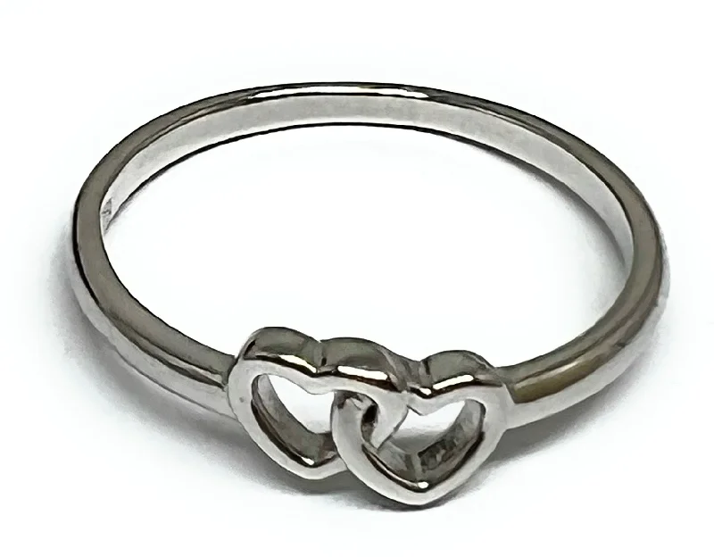 luxury diamond ring for engagements -.925 Silver Double Heart Ring (FCS 25)