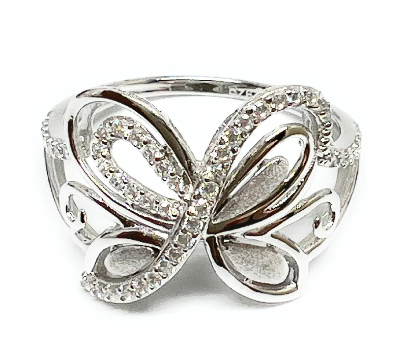 men’s silver ring with gemstone -.925 Silver Classic Butterfly CZ Ring