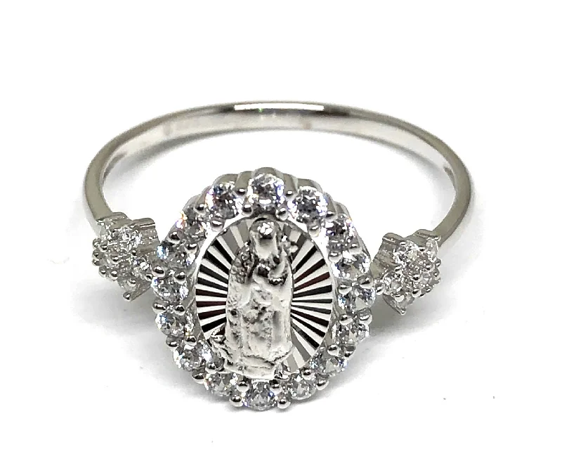 vintage wedding ring for women -.925 Silver Dainty Viirgin Mary Virrgen Guadalupe Cubic Zirconia Ring