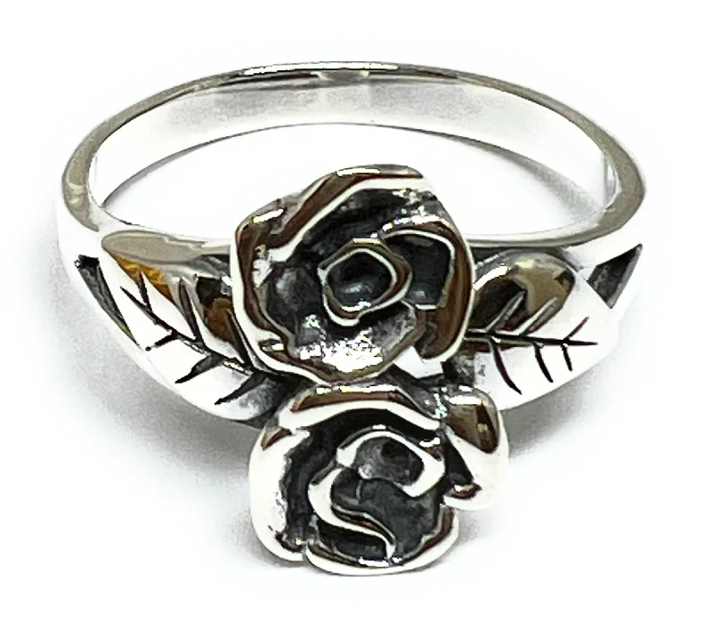 gemstone ring for wedding -.925 Silver Double Flower Ring