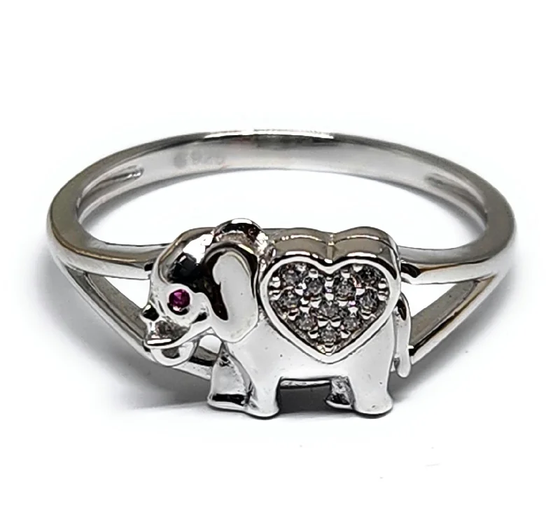 men’s platinum wedding band -.925 Silver ELEPHANT CZ Ring