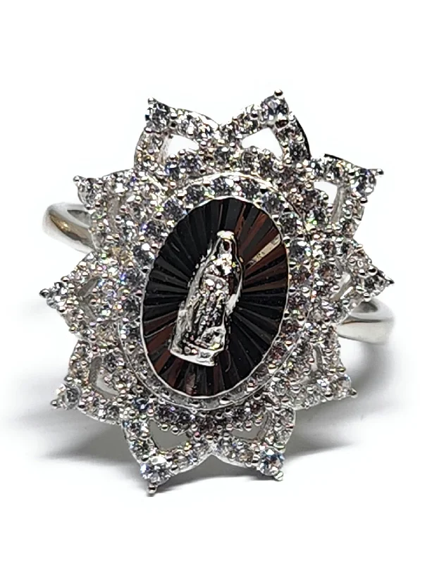 diamond anniversary ring for women -.925 Silver FANCY Viirgin Mary Virrgen Guadalupe CZ Ring