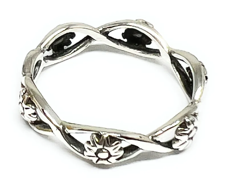 black diamond ring for men -.925 Silver Flower Band Ring