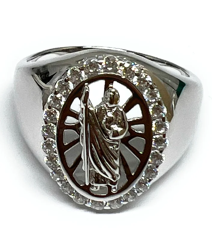 gold anniversary ring for women -.925 Silver Saan Judas Saaint Jude CZ Ring