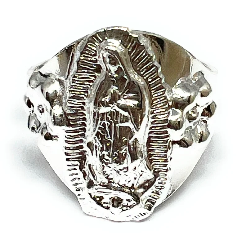 emerald cut diamond ring for women -.925 Silver Viirgin Mary Virrgen Guadalupe Flower Ring