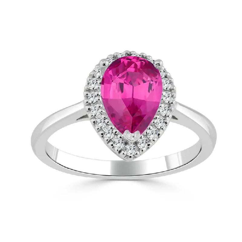 unique promise ring for her -Auriya 1 1/2ct Pink Sapphire Halo Diamond Engagement Ring 1/6ctw 14k Gold