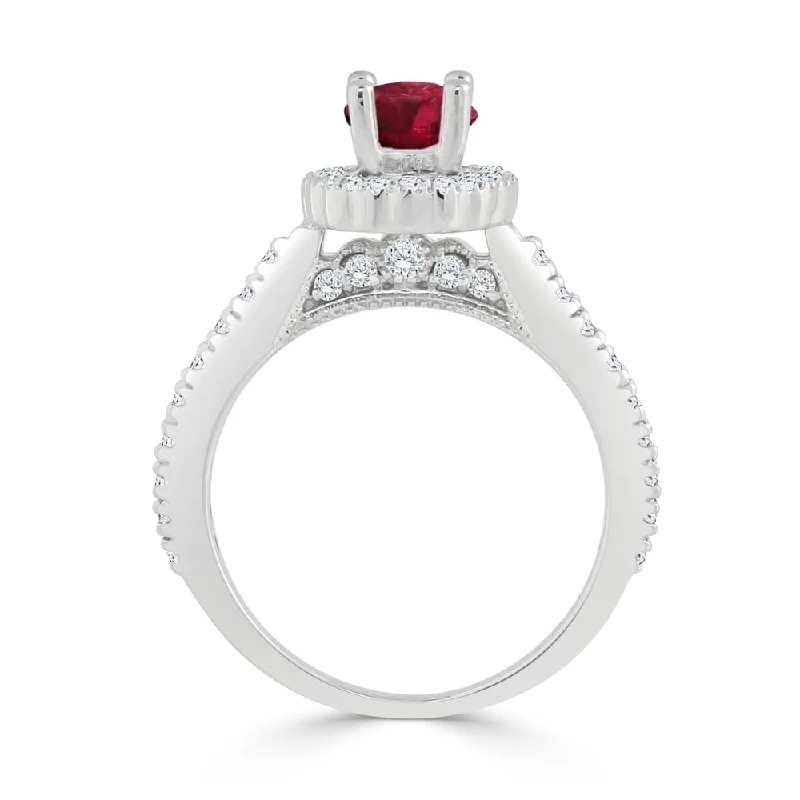 silver statement ring for women -Auriya 1/3ct Ruby and 2/5ct TDW Diamond Halo Engagement Ring 14K Gold