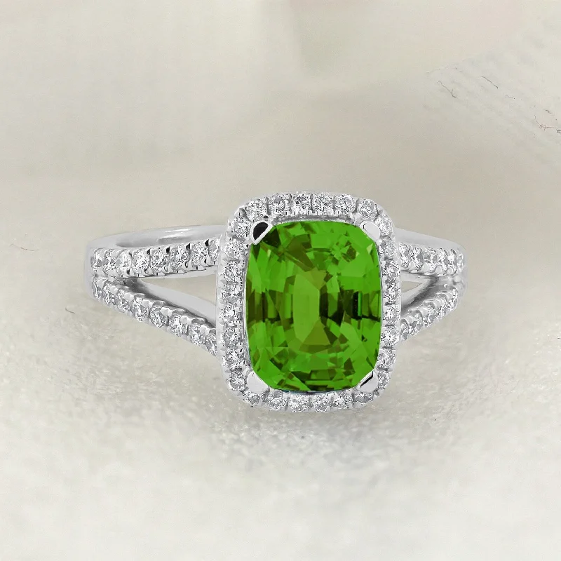 gold anniversary ring for women -Auriya 1 5/8ct Cushion-cut Peridot and Halo Diamond Engagement Ring 3/8cttw 14K Gold