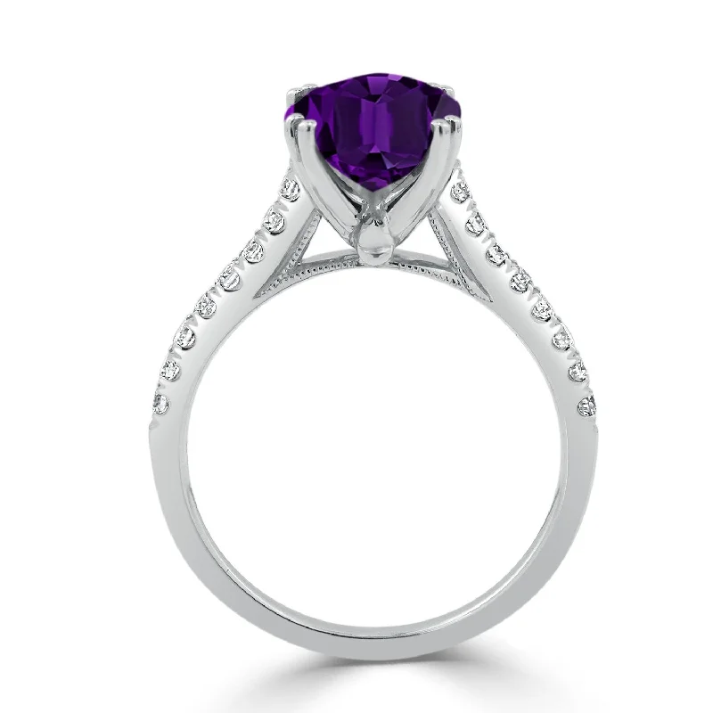 men’s wedding ring with engraving -Auriya 1 5/8ct Fancy Oval Purple Amethyst and Diamond Engagement Ring 1/4ctw 14k Gold