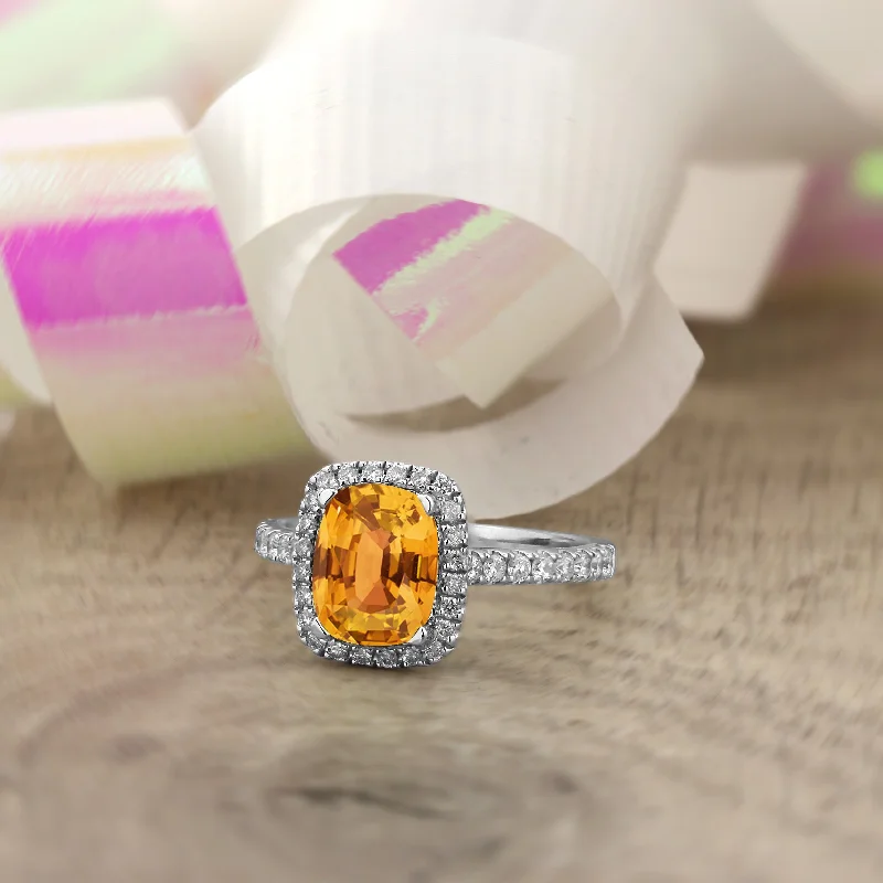 custom birthstone ring for men -Auriya 1 7/8ct Cushion-cut Citrine and Halo Diamond Engagement Ring 3/8ctw 14k Gold