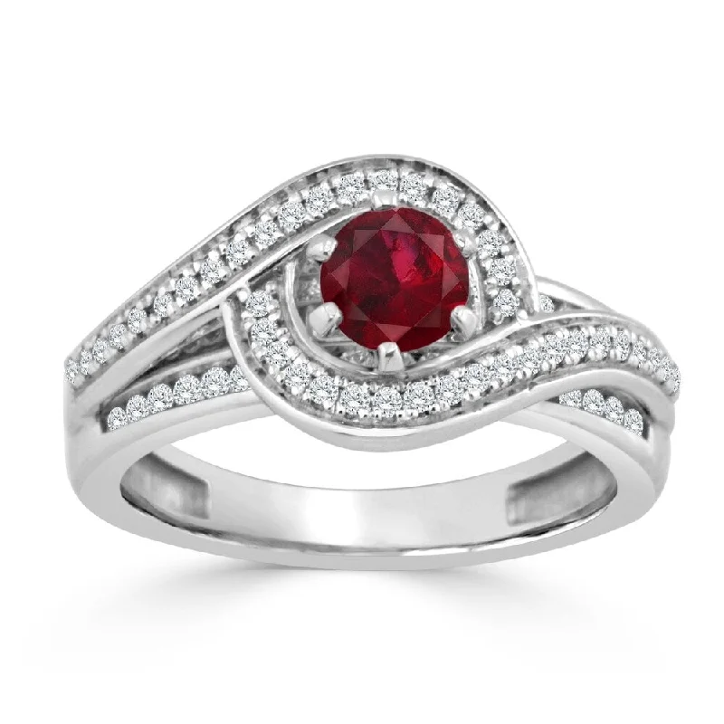 colorful gemstone ring for women -Auriya 14K Gold 1/2ct Ruby and Diamond Swirl Engagement Ring (H-I, SI1-SI2) - Red