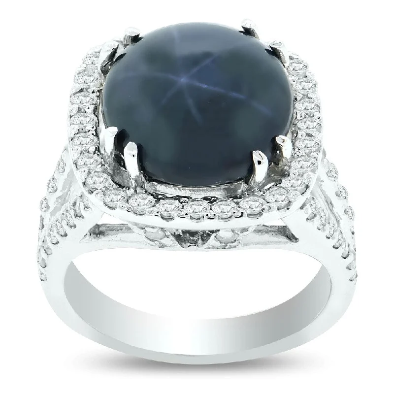 gemstone ring for wedding -Auriya 14k Gold 9 3/4ct Star Sapphire and 1 1/5ct TDW Round Halo Diamond Engagement Ring