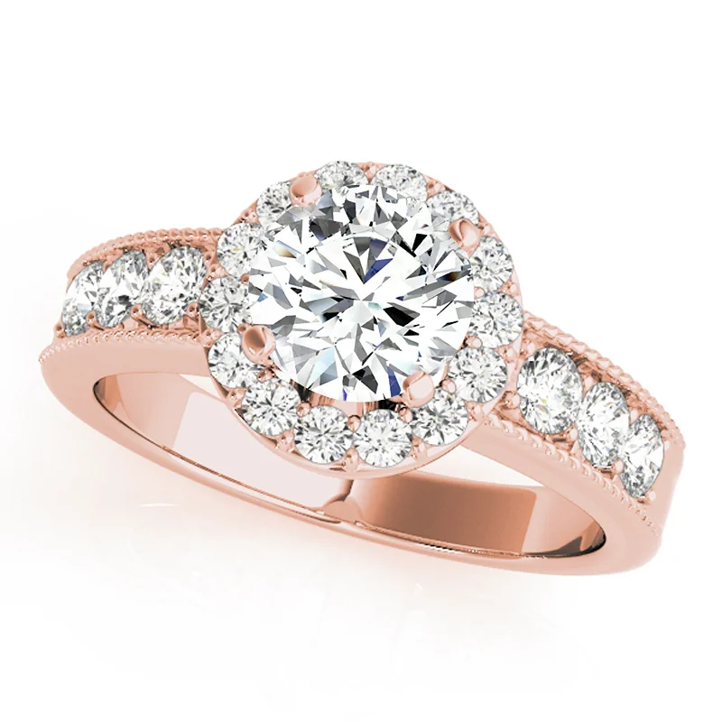 diamond solitaire ring for women -Auriya 14k Rose Gold Lab Grown Round Diamond Halo Engagement Ring 0.50 to 5.00 ct. tw. (F-G VS)