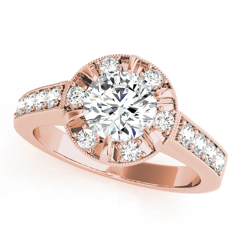 silver promise ring for couples -Auriya 14k Rose Gold Lab Grown Round Diamond Halo Engagement Ring 0.50 to 5.00 ct. tw. (F-G VS)