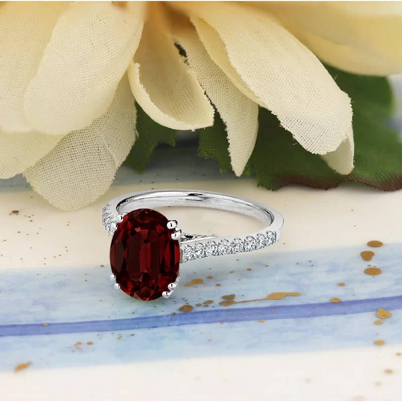 men’s wedding band with sapphire -Auriya 2 3/4ct Fancy Oval Garnet and Diamond Engagement Ring 1/4ctw 14k Gold