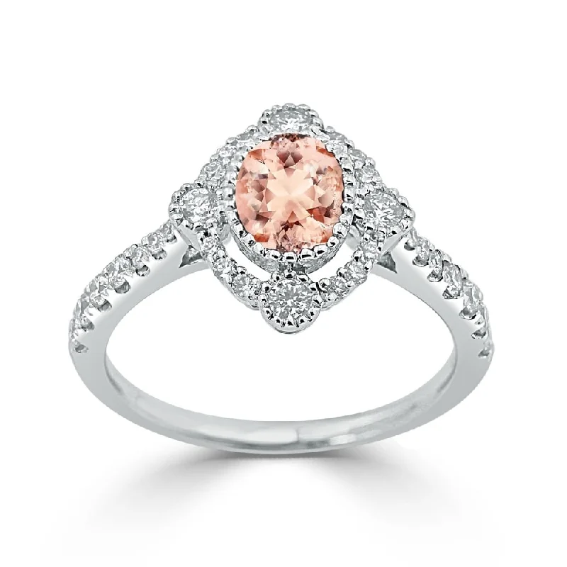 solitaire engagement ring with diamond -Auriya 5/8ct Oval-cut Morganite and Halo Diamond Engagement Ring 1/2ctw 18K Gold