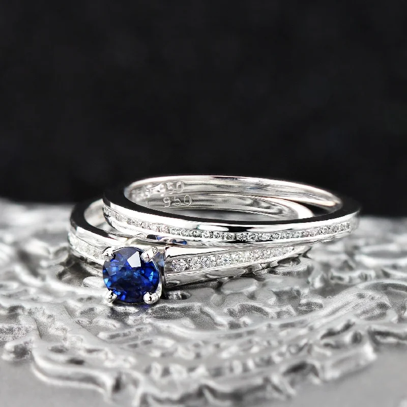 silver eternity ring for women -Auriya Platinum 1/2ct Blue Sapphire & Diamond Engagement Ring Set 1/2ctw