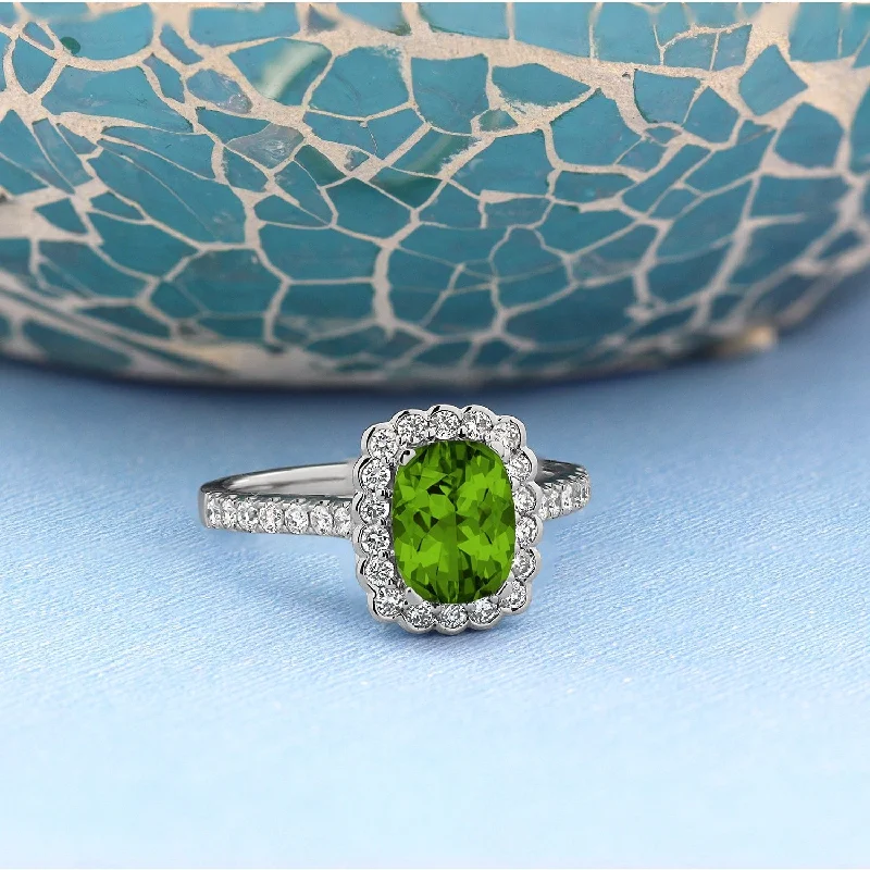 personalized birthstone ring for women -Auriya Vintage 1 1/3ct Cushion-cut Peridot Halo Diamond Engagement Ring 1/2ctw 14k Gold