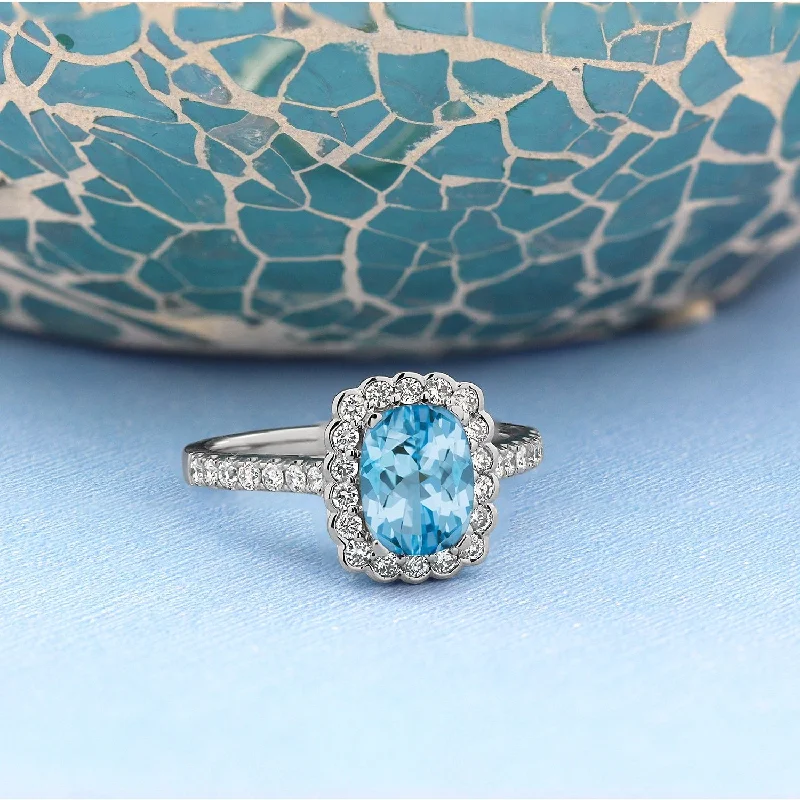 silver promise ring for couples -Auriya Vintage 1 1/3ct Cushion-cut Sky Blue Topaz Halo Diamond Engagement Ring 1/2ctw 14k Gold