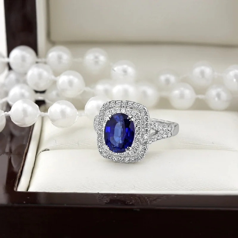 unique promise ring for her -Auriya Vintage 2 1/2ct Oval-cut Blue Sapphire and 5/8ctw Halo Diamond Engagement Ring 18K Gold