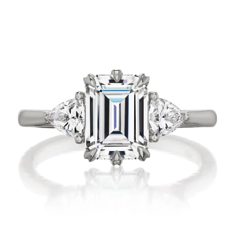 gold ring for men with engraving -・AVERY・Emerald Cut Moissanite Center, Trillion Diamonds (2.17ctw)