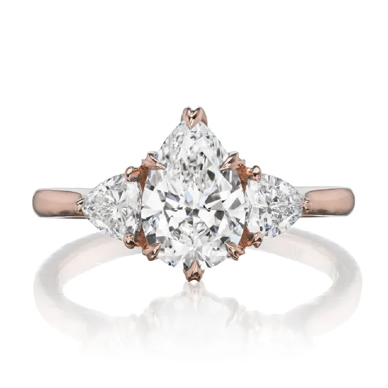 vintage engagement ring for her -・BRYNN・Pear Lab-Grown Diamond Center (VVS2/E), Trillion Diamonds (1.59ctw)