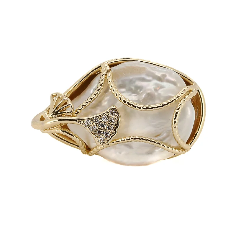 aquamarine ring for women -Cleopatra Baroque Pearl & Gold Adjustable Ring