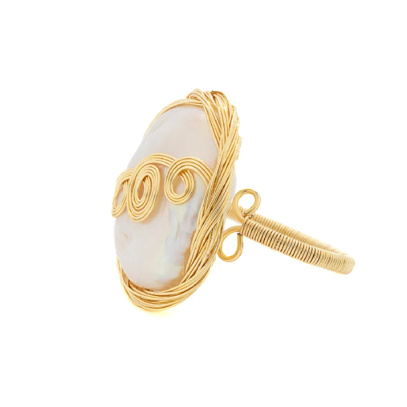 opal ring for women -Cleopatra Gold Spiral Design Pearl Ring