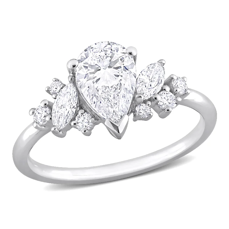 statement ring for women -Created Forever 1 3/8ct TW Multi-Shaped Lab-Grown Diamond Cluster Engagement Ring in 14k White Gold