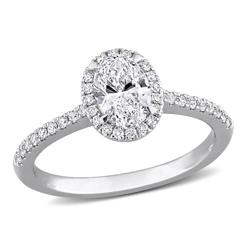 heart-shaped diamond ring for her -Created Forever 1ct TW Oval Lab-Grown Diamond Halo Engagement Ring in 14k White Gold