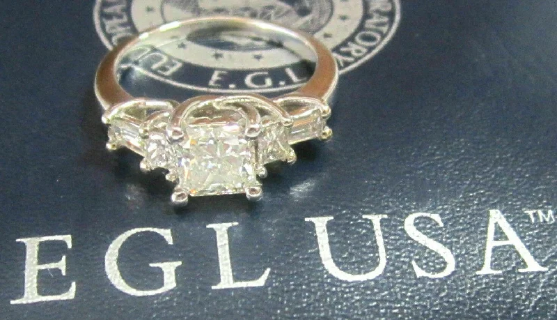 luxury diamond ring for engagements -EGL Certified Center 1.01 Ct Princess Cut Corner Diamond Wedding Ring 14k WG