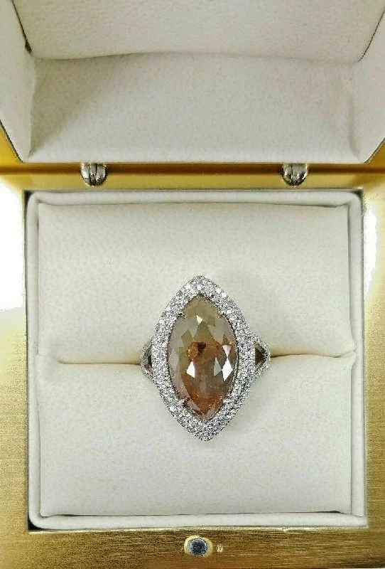 diamond anniversary ring for women -Fancy Orange/Gray color Diamond Ring - 14k White Gold