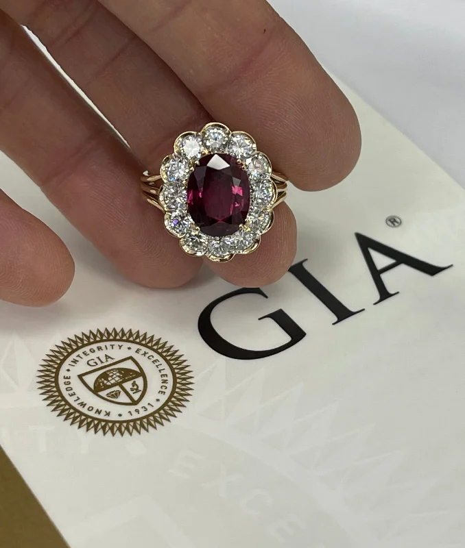 custom name ring for women -GIA Certified Ruby Diamond Ballerina Ring Yellow Gold 18kt