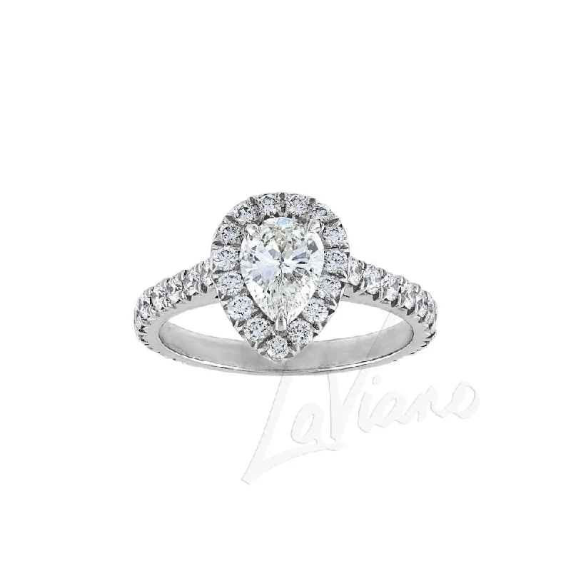 diamond solitaire ring for women -LaViano Bespoke  .71 Carats Platinum Pear Shaped Engagement Ring