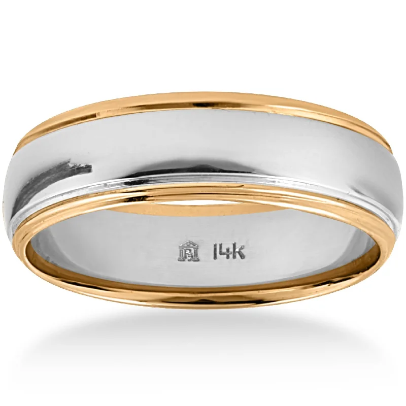 minimalist ring for women -Mens 14k Gold Two Tone 6mm Plain Comfort Wedding Band