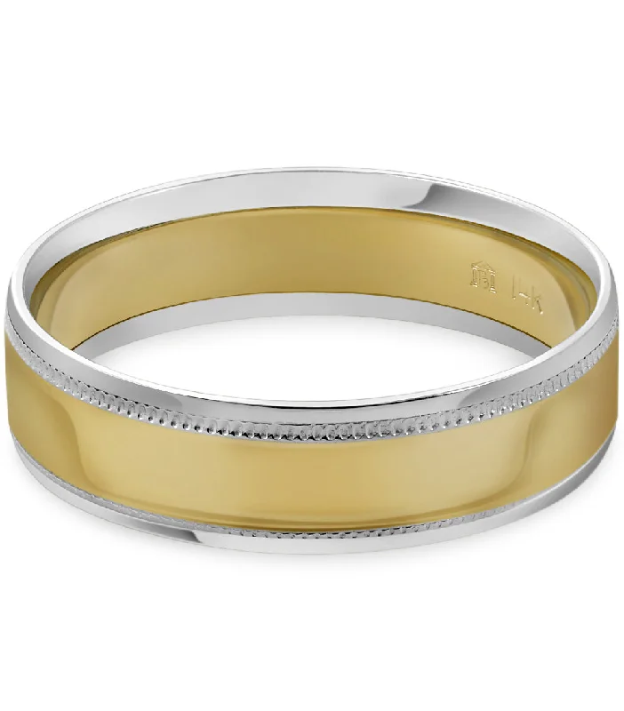 men’s wedding ring with engraving -Mens 14k White & Yellow Gold 6MM Wedding Band Ring Two Tone