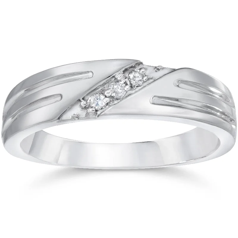 men’s zirconia wedding ring -Mens Real Diamond 14k White Gold Wedding Ring Band New